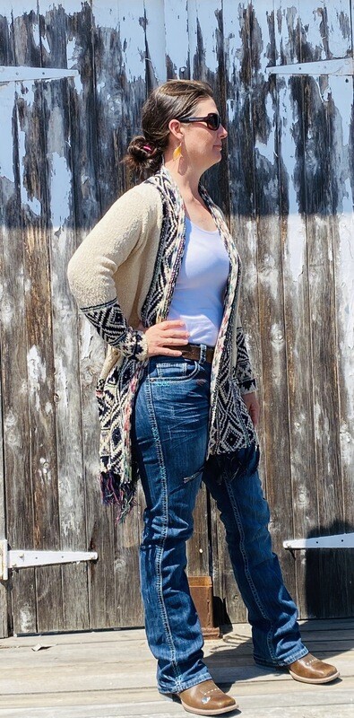 Knit Cardigan - Cream/Navy