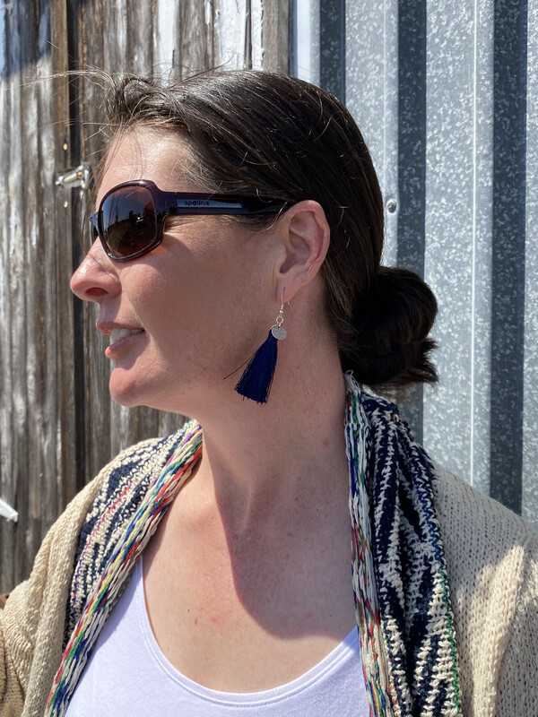 Earrings - Silver Navy Tassels