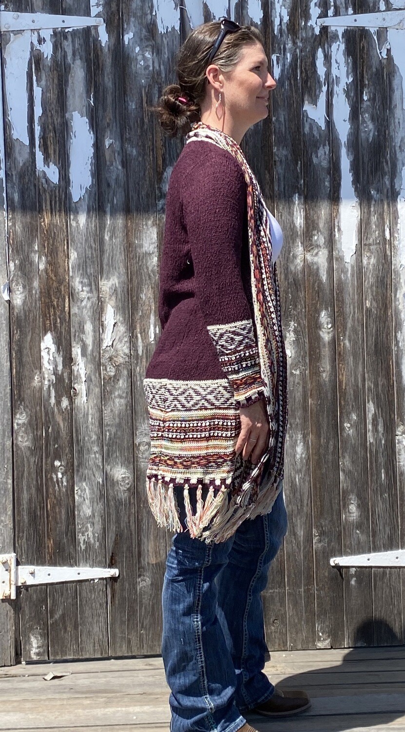 Knit Cardigan - Burgundy Rainbow