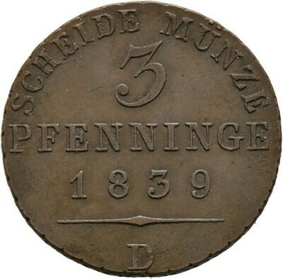 Cu-3 Pfennige 1839, Friedrich Wilhelm III., Brandenburg-Preußen