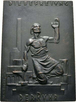 Geschwärtze Bronzeguß-Plakette 1925, Essen, Stadt