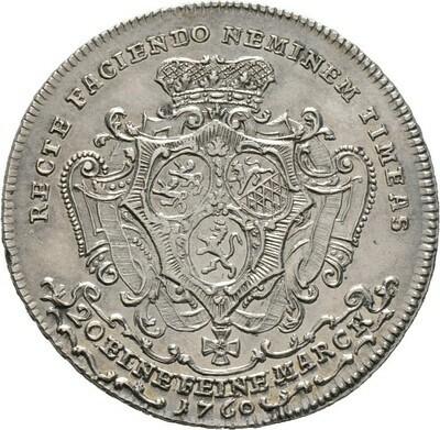 1/2 Konventionstaler 1760, Johann Friedrich II., Hohenlohe-Neuenstein-Öhringen