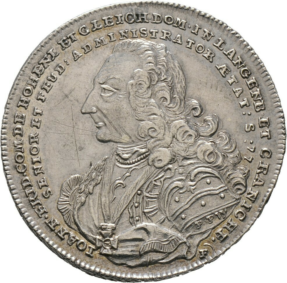 1/2 Konventionstaler 1760, Johann Friedrich II., Hohenlohe-Neuenstein-Öhringen