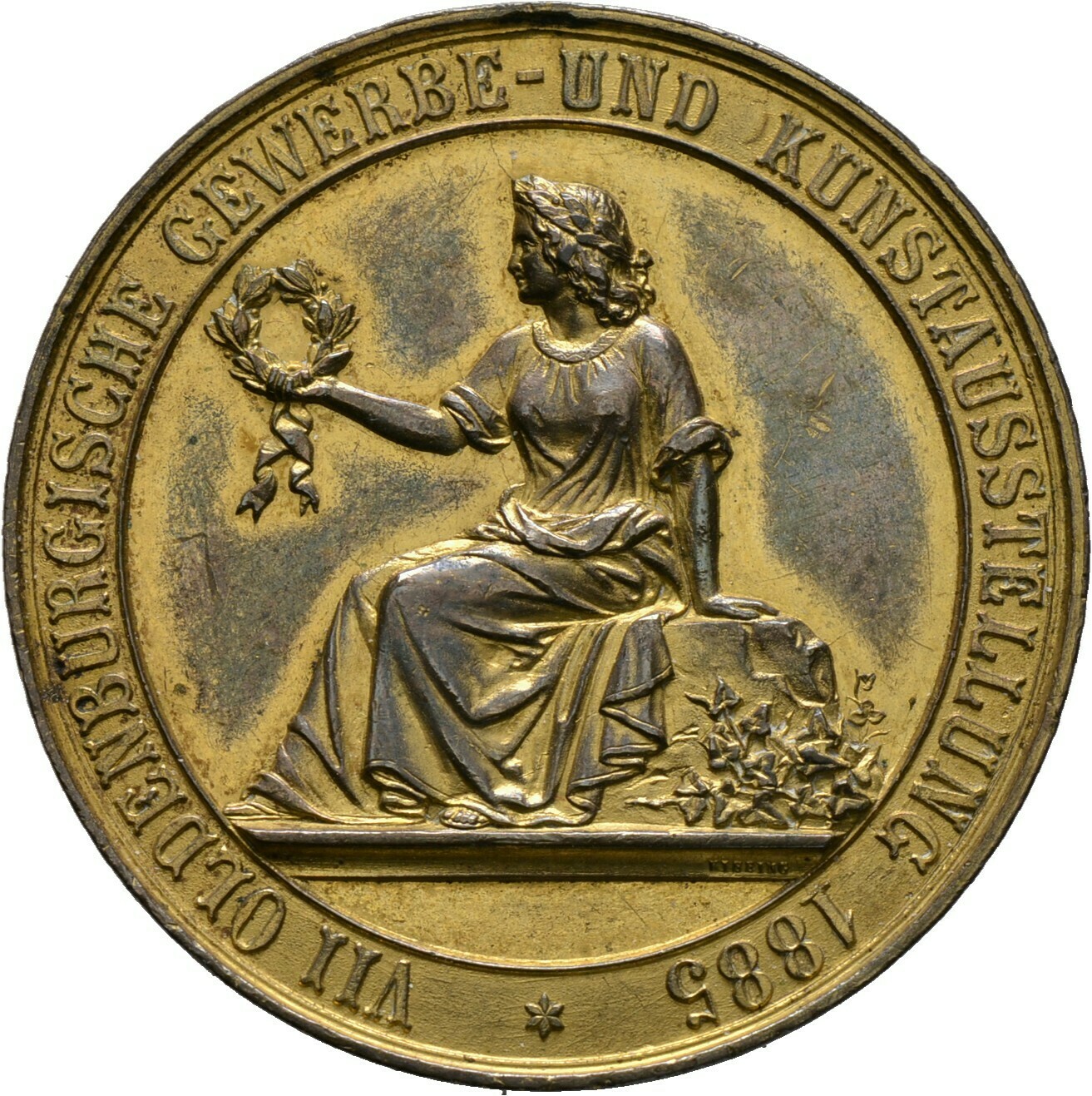 Einseitige, vergoldete Bronzeprobe zur Medaille 1885, Nicolaus Friedrich Peter, Oldenburg