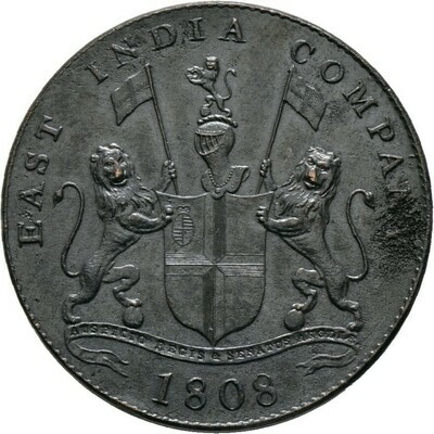 Cu-20 Cash 1808, Madras Presidency, Indien-Britisch Indien und East India Company