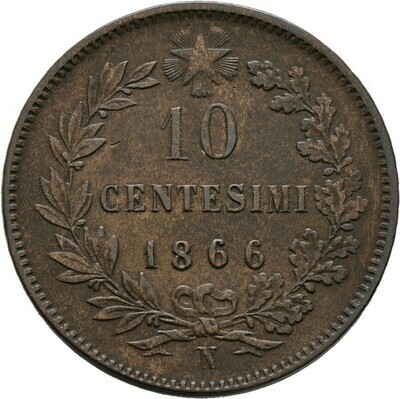 Cu-10 Centesimi 1866, Victor Emanuel II., Italien, Königreich