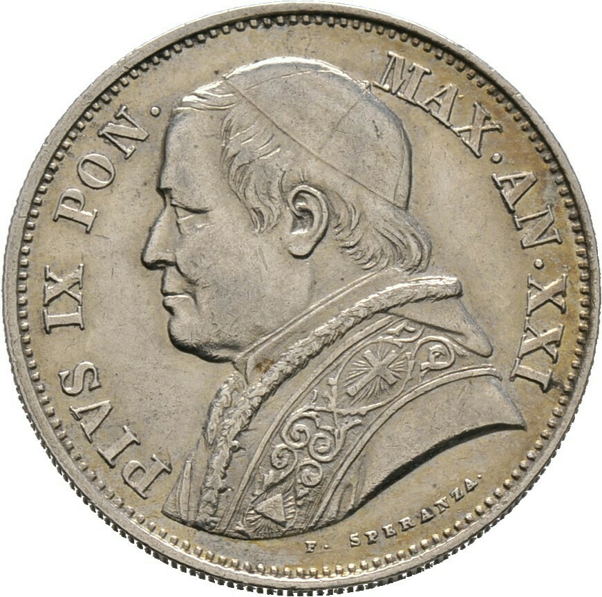 2 1/2 Lire 1867, Pius IX., Italien-Kirchenstaat (Vatikan)