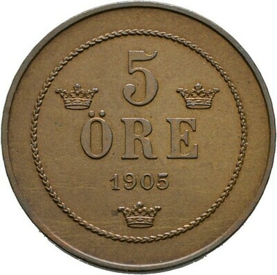 Bronze-5 Öre 1905, Oskar II., Schweden