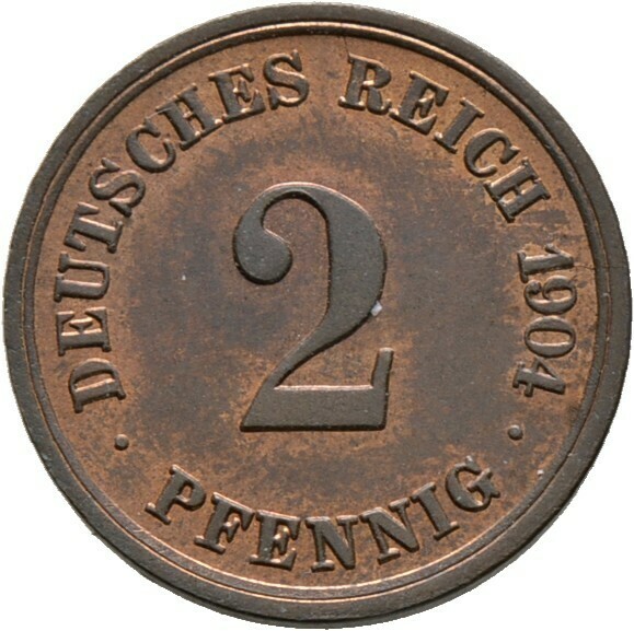 2 Pfennig 1904 F, Kleinmünzen, Deutsche Münzen ab 1871​