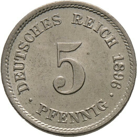 5 Pfennig 1896 F, Kleinmünzen, Deutsche Münzen ab 1871​