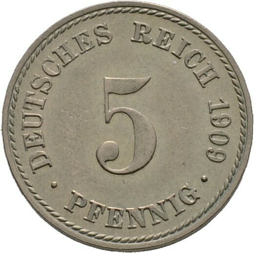 5 Pfennig 1909 A, Kleinmünzen, Deutsche Münzen ab 1871​