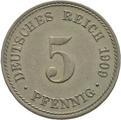 5 Pfennig 1909 A, Kleinmünzen, Deutsche Münzen ab 1871​