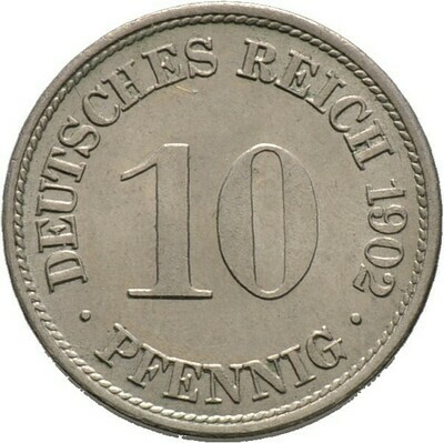 10 Pfennig 1902 F, Kleinmünzen, Deutsche Münzen ab 1871​