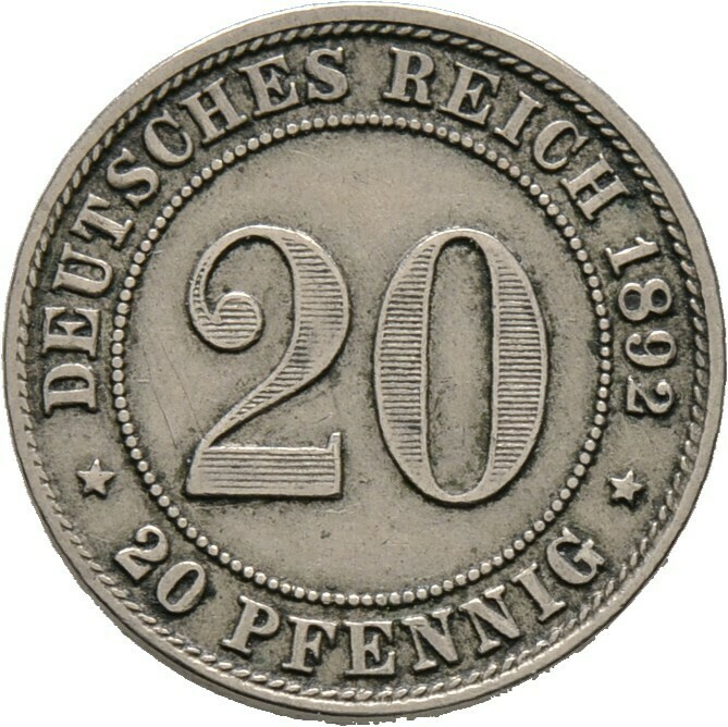 20 Pfennig 1892 G, Kleinmünzen, Deutsche Münzen ab 1871​