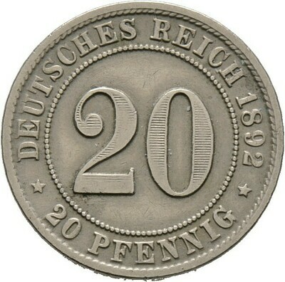 20 Pfennig 1892 F, Kleinmünzen, Deutsche Münzen ab 1871​