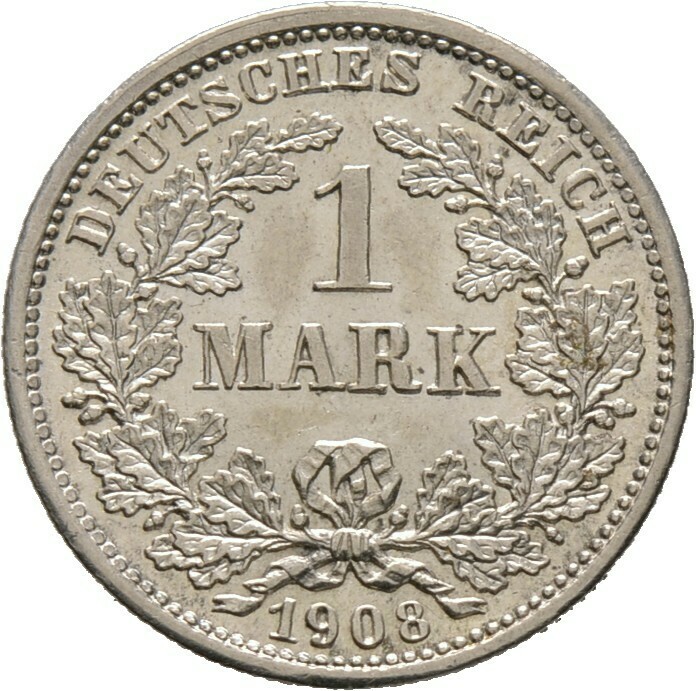 1 Mark 1908 D, Kleinmünzen, Deutsche Münzen ab 1871​