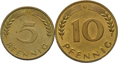 ​2 Stücke: 5 Pfennig sowie 10 Pfennig 1967, Bundesrepublik Deutschland