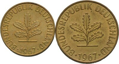 ​2 Stücke: 5 Pfennig sowie 10 Pfennig 1967, Bundesrepublik Deutschland