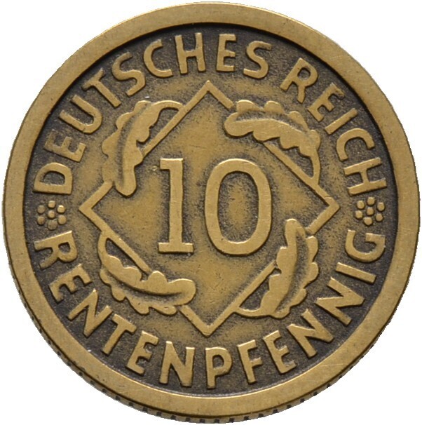 10 Rentenpfennig 1923 F, Weimarer Republik​