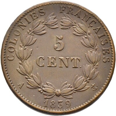 Bronze-5 Centimes 1839, Louis Philippe, Frankreich
