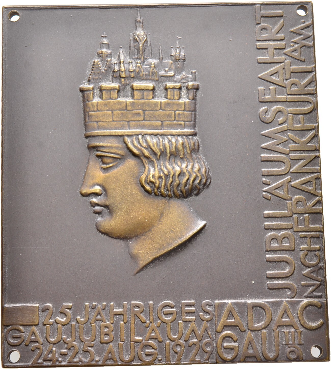 Einseitige Bronzeplakette 1929, Frankfurt, Stadt​