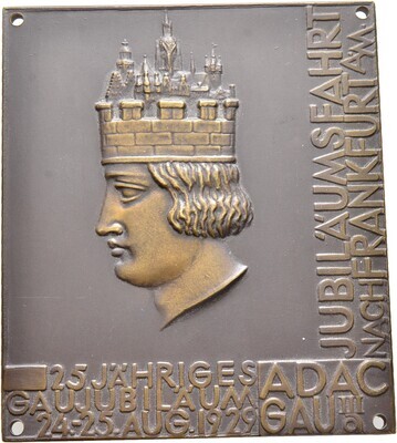 Einseitige Bronzeplakette 1929, Frankfurt, Stadt​