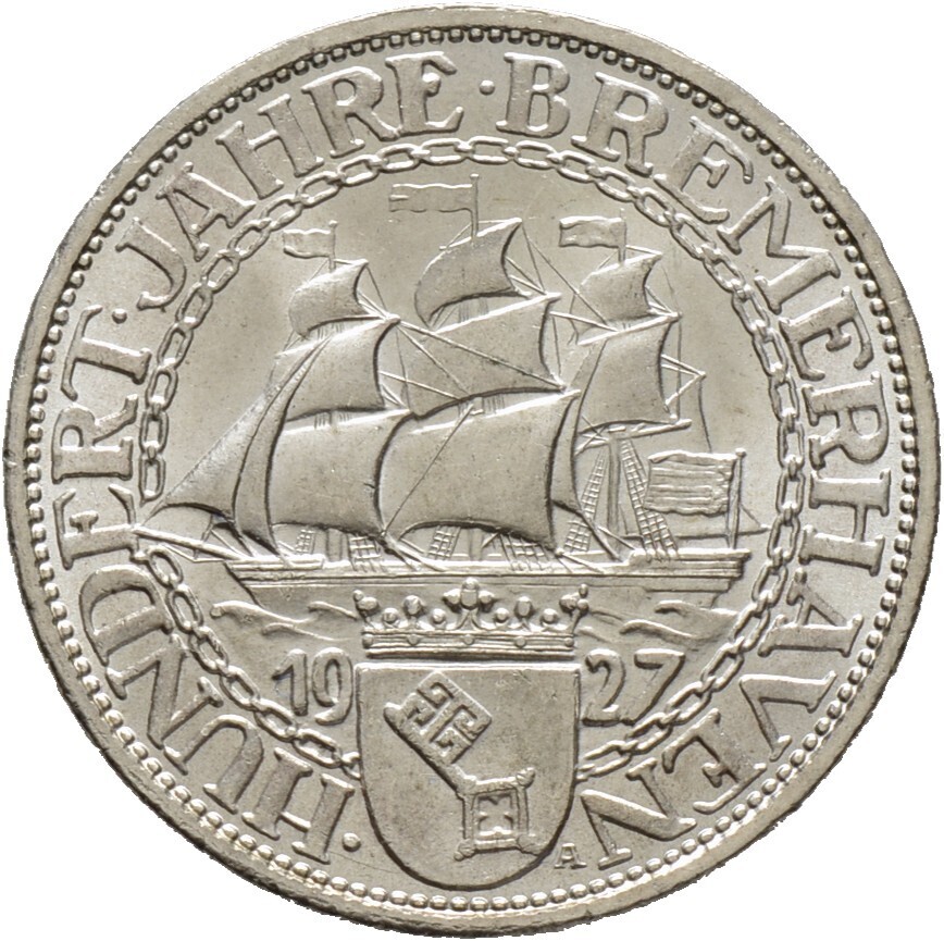 3 Reichsmark 1927 A, ​Weimarer Republik
