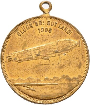 ​Tragbare vergoldete Bronzemedaille 1908, Luftfahrt