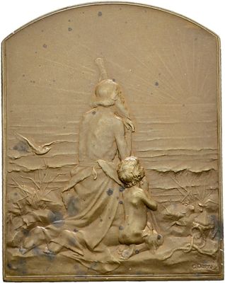 Rechteckige, bronzene Jugendstilplakette o.J., Frankreich-3. Republik