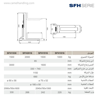 ونش شوكة يدوي 1.0طن/1.6مترHand Pallet Stacker 1.0 T/1.6m SFH1016