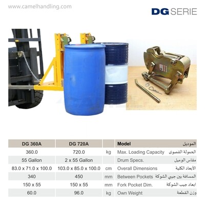 تركيبة شوكية أحادية الفك للبرميلSingle Gator Grip Forklift Drum Grab DG360A