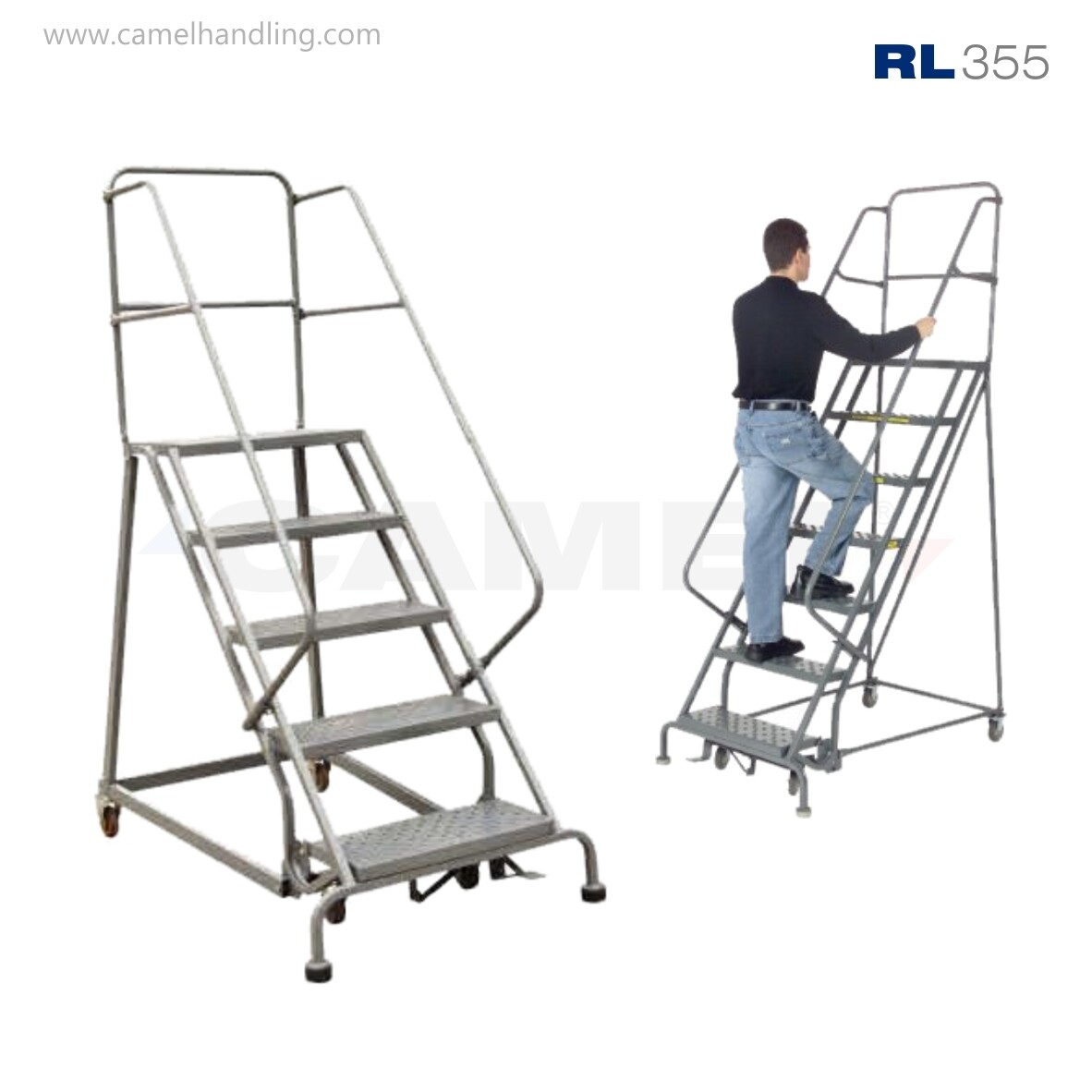سلم صناعي ذو درابزين ومنصة عمل علوية - 5درجةIndustrial rolling Ladder 5 Steps RL355