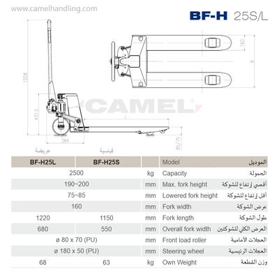 BF-H25S العربةالبالتة القوية والإقتصادية - مقاس قياسي Economical Robust Pallet Truck - Standard