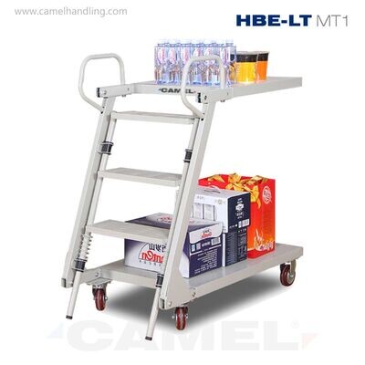 سلم مخازن متحرك بصينيتين وعجلات قابل للطي | Double-Tray Warehouse Rolling Ladder