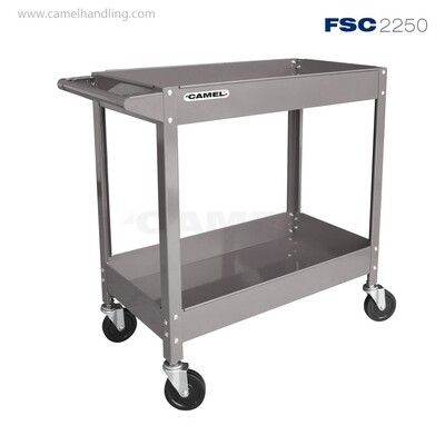 تروللي خدمة FSC2250 بصينيتين ذات حواف – حمولة 200 كجم | Double Trays Utility Cart