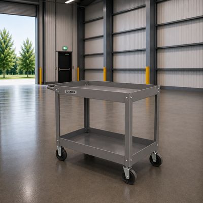تروللي خدمة FSC2250 بصينيتين ذات حواف – حمولة 200 كجم | Double Trays Utility Cart