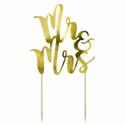 PartyDeco Cake Topper Mr & Mrs - Gold