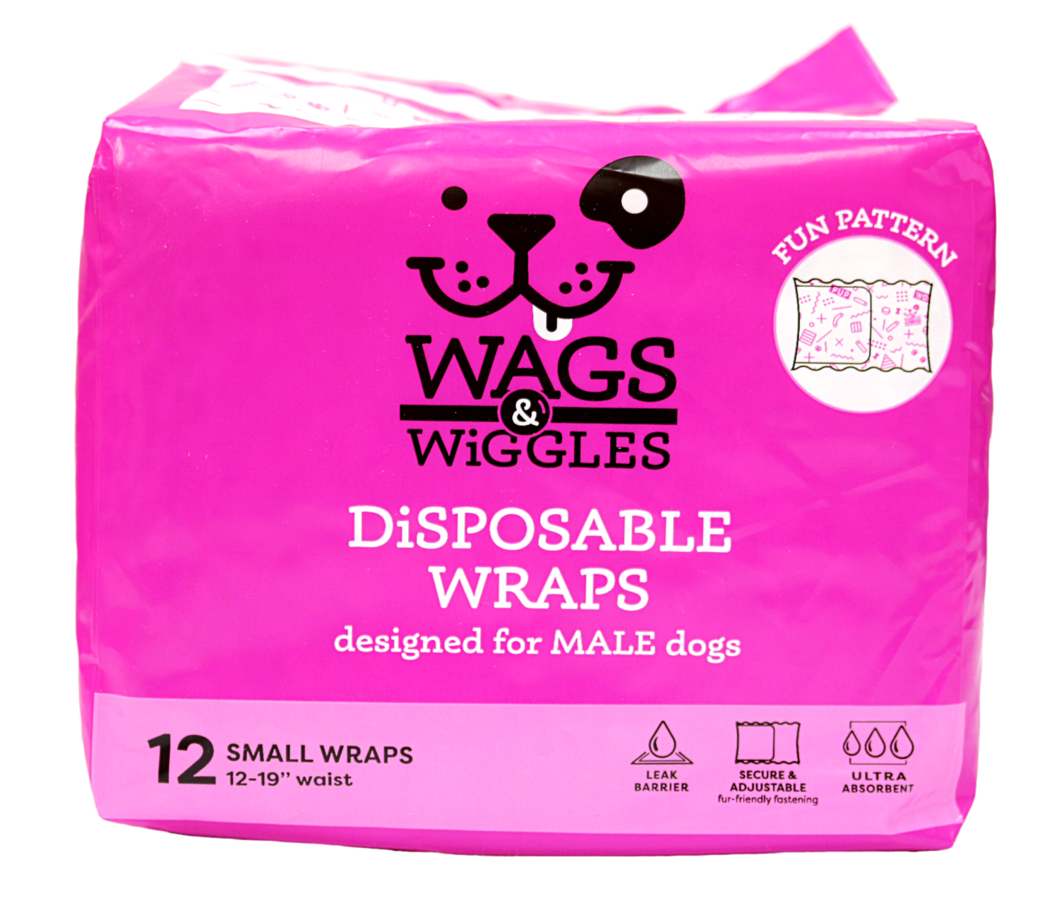 WAGS & WIGGLES DISPOSABLE MALE WRAP 12-19IN SM.