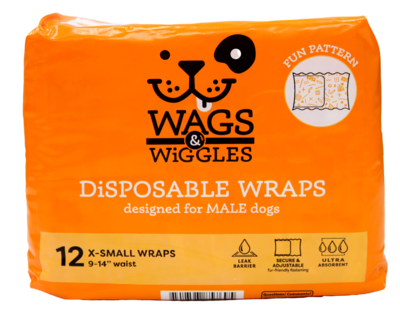 WAGS & WIGGLES DISPOSABLE MALE WRAP 9-14IN XS .