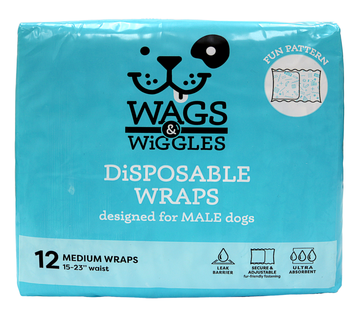 WAGS & WIGGLES DISPOSABLE MALE WRAP 15-23IN MED.