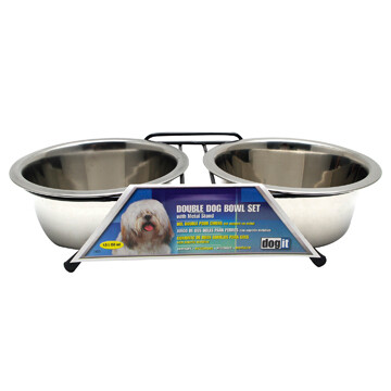 DOGIT SS DOUBLE DOG BOWL MED 2 X 750ML.