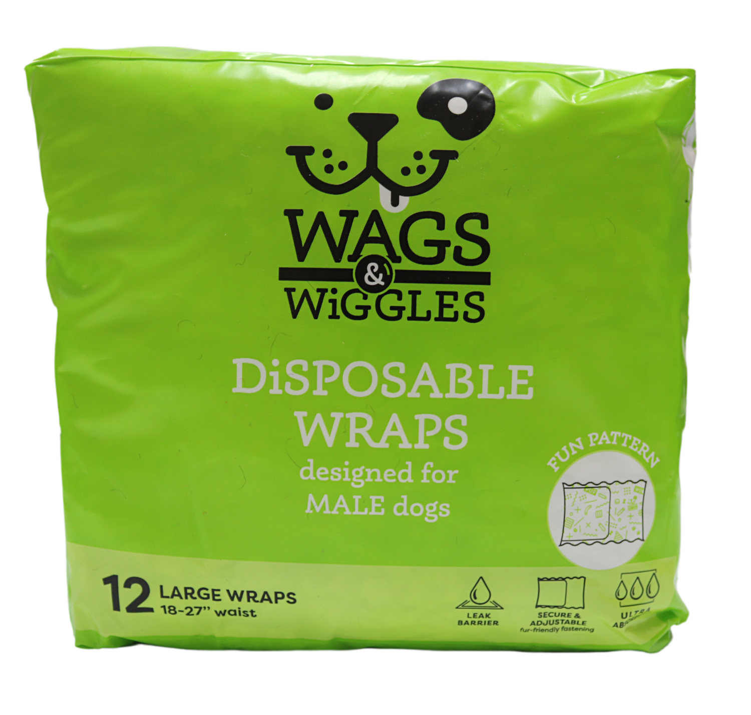 WAGS & WIGGLES DISPOSABLE MALE WRAP 18-27IN LG.