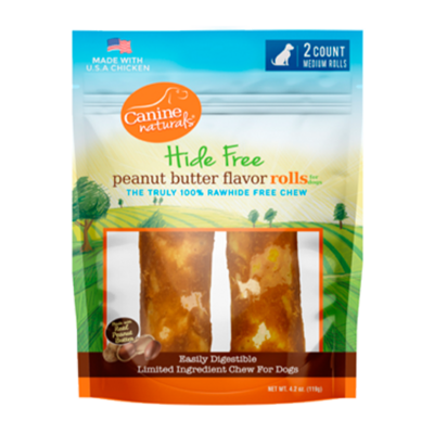 CANINE NATURALS HIDE-FREE P BUTTER ROLLS MED 4IN 2PK