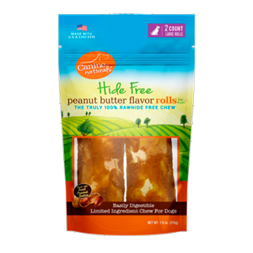 CANINE NATURALS HIDE-FREE P BUTTER ROLLS LG 7IN 2PK