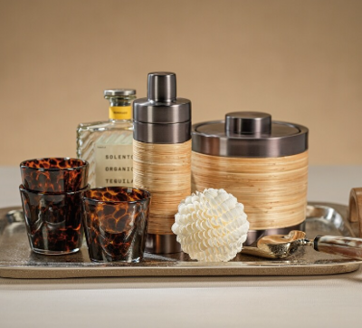 Rattan and Steel Cocktail Shaker