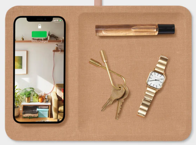 Cour Catch3 Linen iPhone Valet Charger - Camel