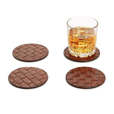 Woven Leather Coasters S/4