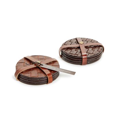 Woven Leather Coasters S/4