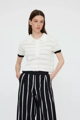 Polo Knit Top Cream Polo Knit Top Cream