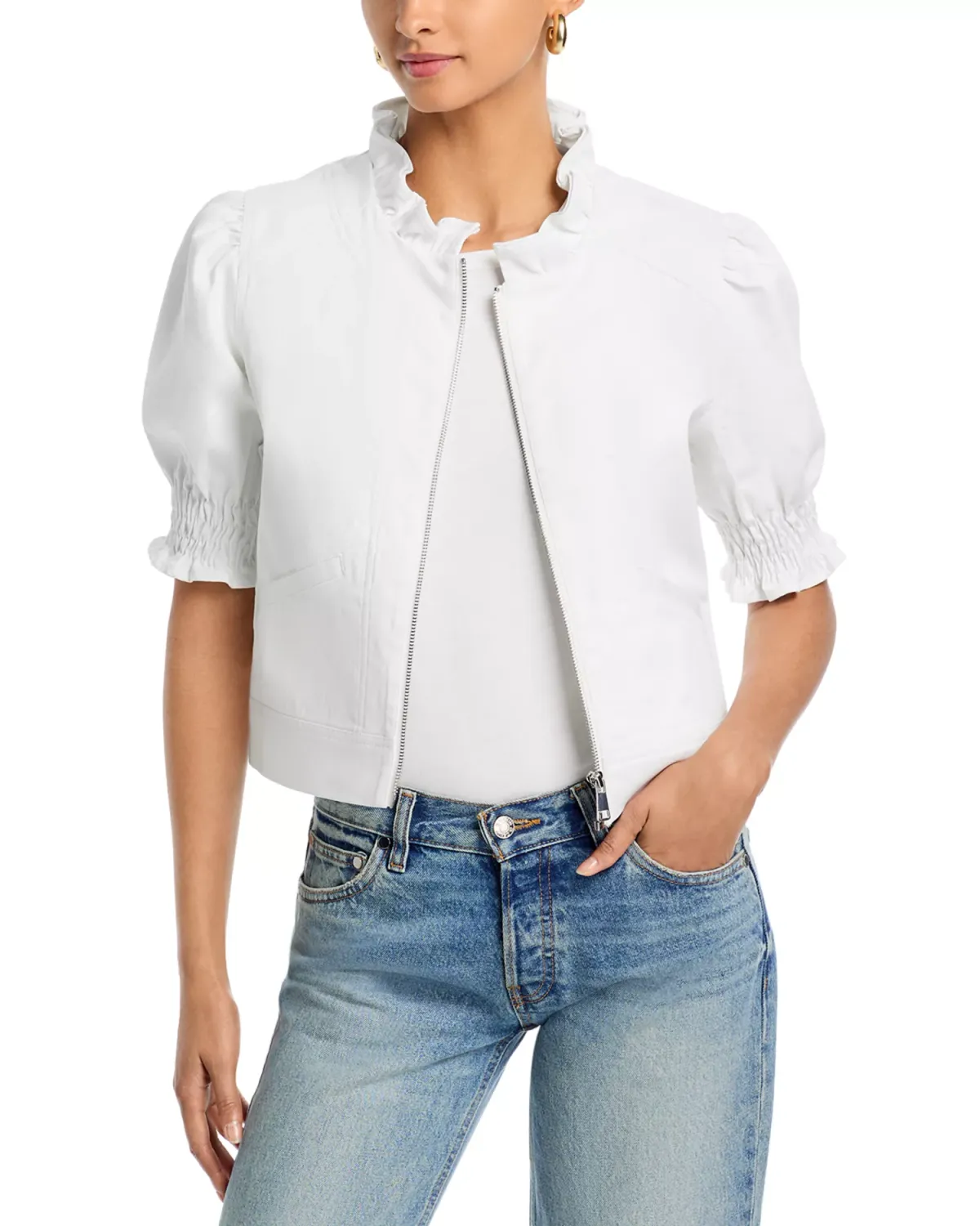 Madison Zip White Denim Jacket